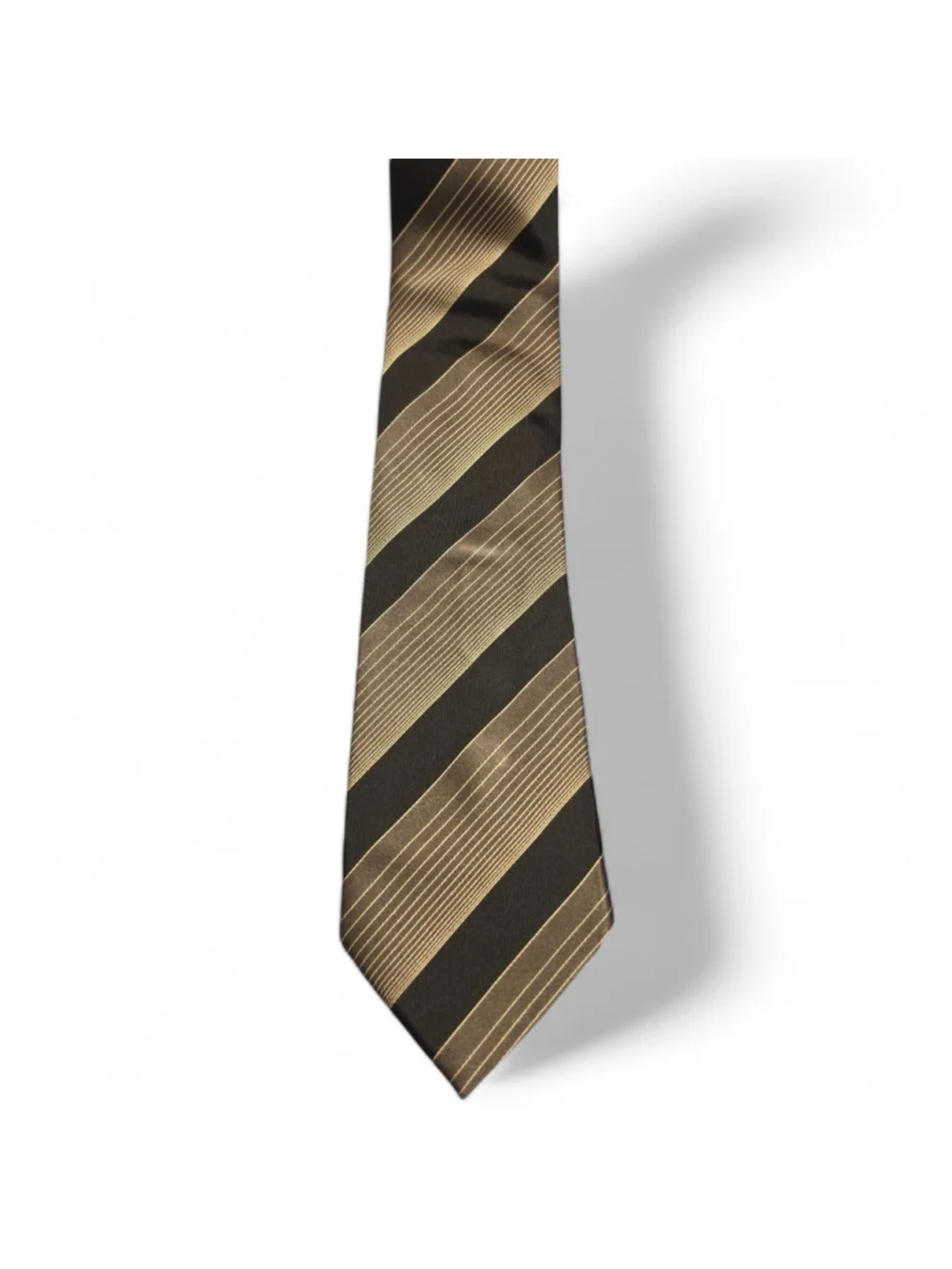 Giorgio Armani Silk Tie Italy Brown Black Gold Stripe Designer Classic